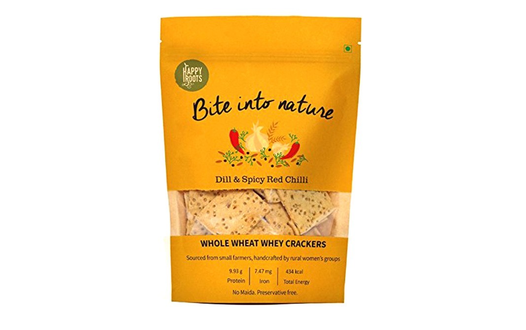 Happy Roots Dill & Spicy Red Chilli - Whole Wheat Whey Crackers   Pack  125 grams